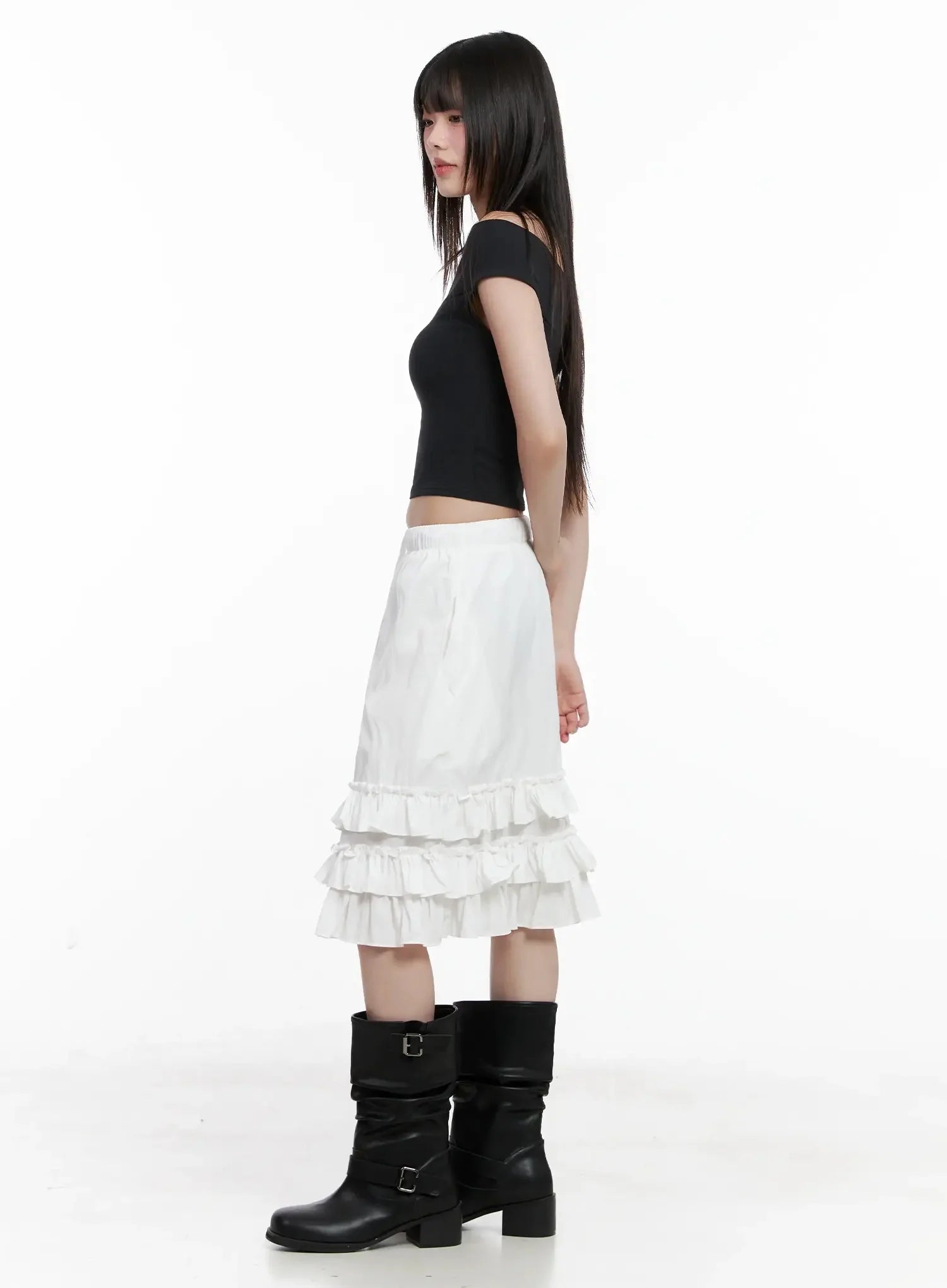 Ruffled Layered Midi Skirt IL528