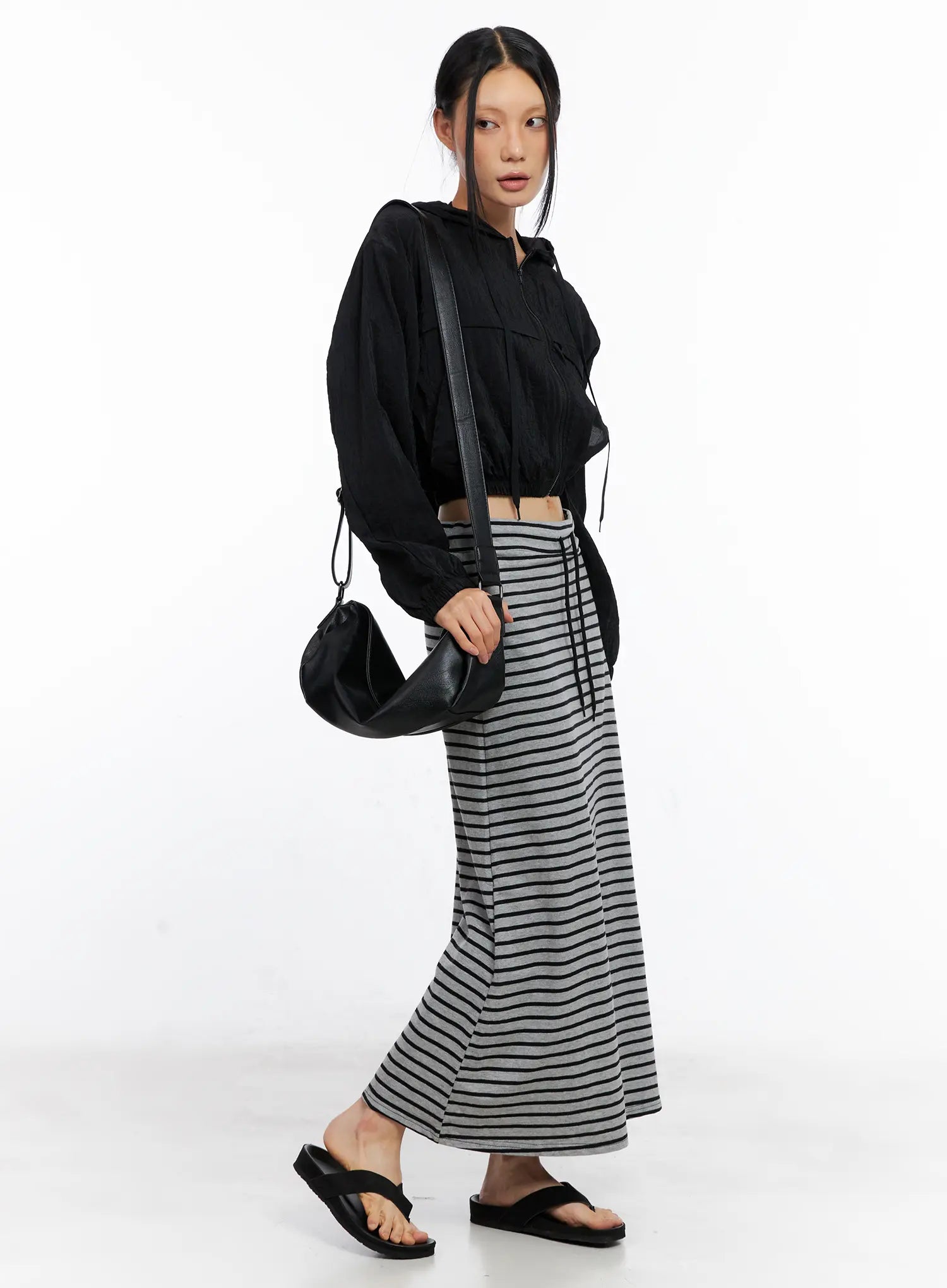 Striped Drawstring Maxi Skirt CL530