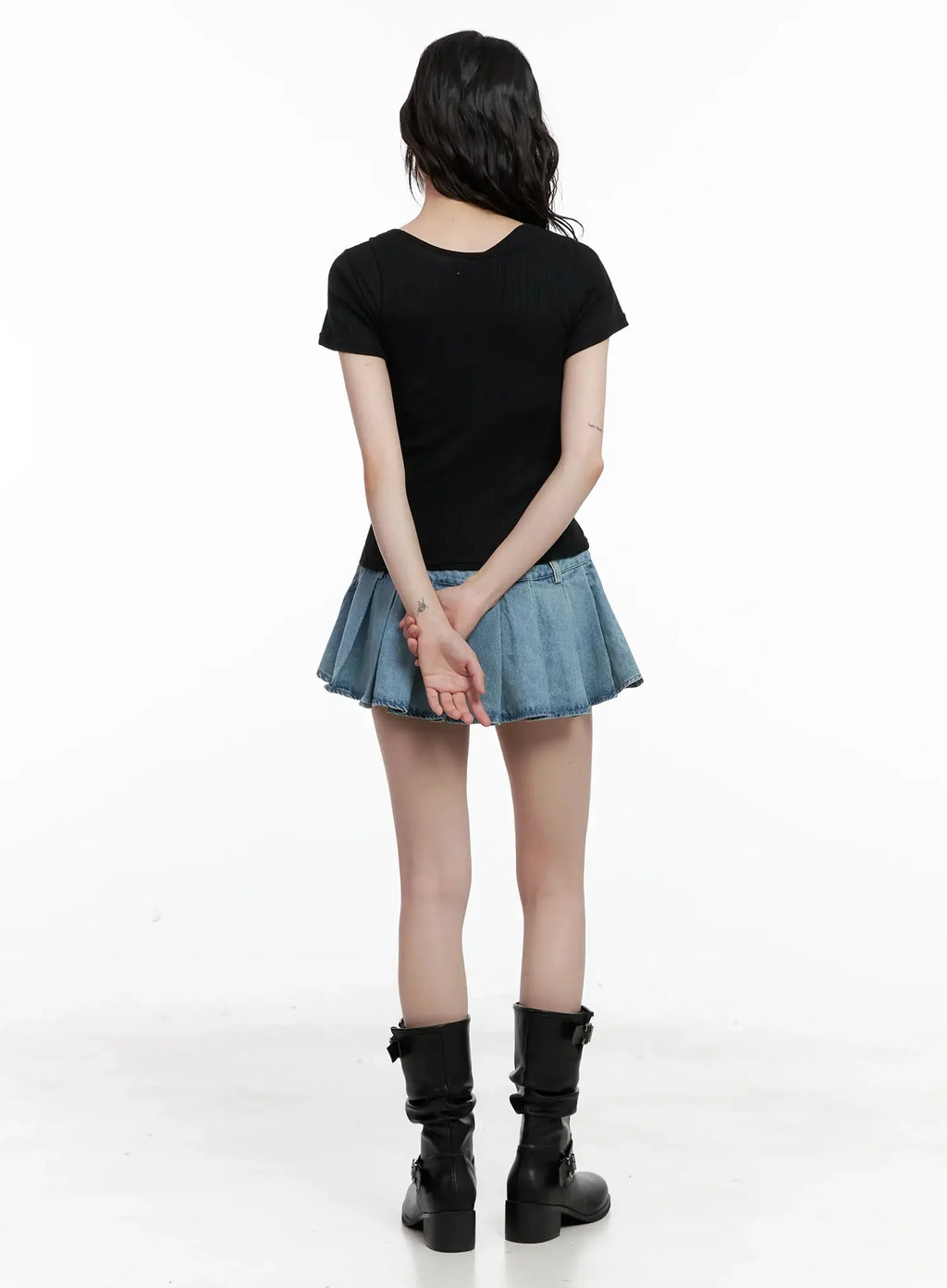 Plaid Boxer Layered Denim Skirt IL531