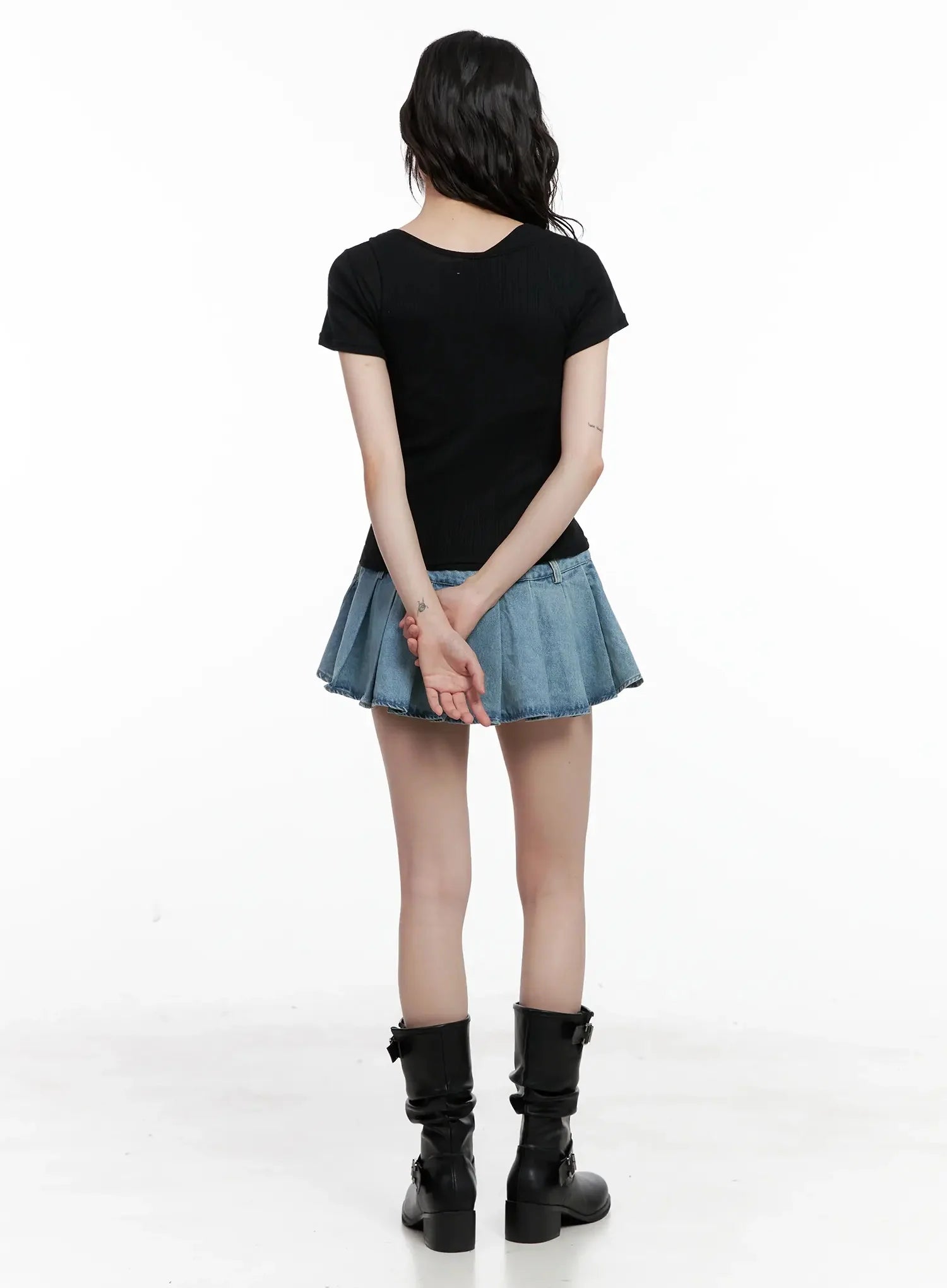 Plaid Boxer Layered Denim Skirt IL531