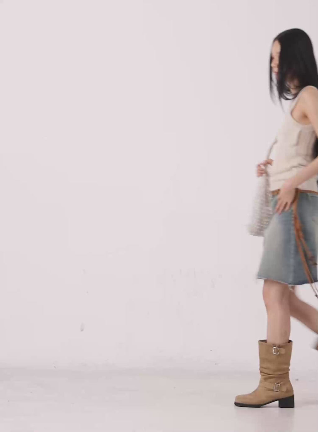 Frayed-Hem Denim Midi Skirt CL529