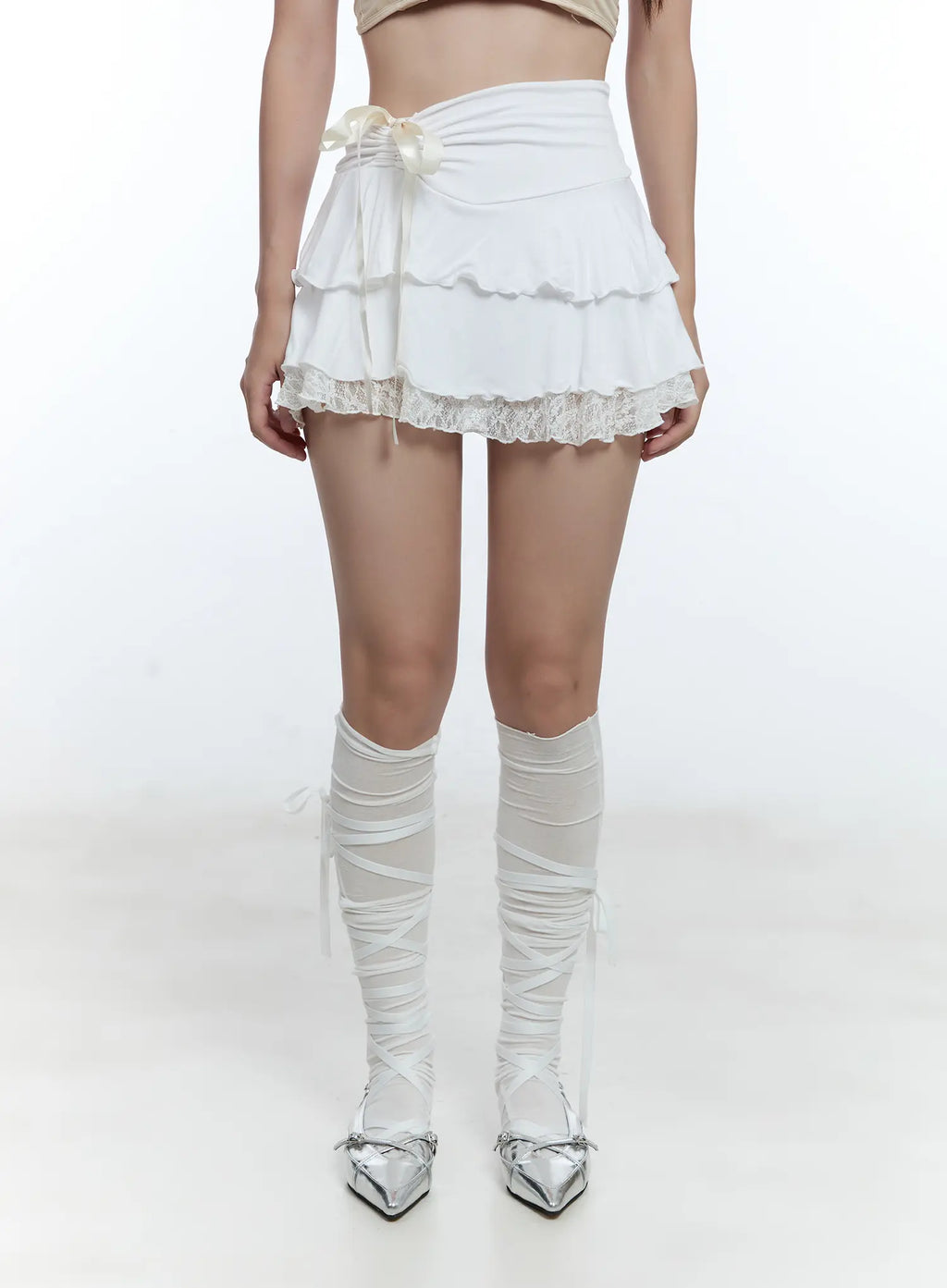 Lace Trim Ribbon Mini Skirt CU527