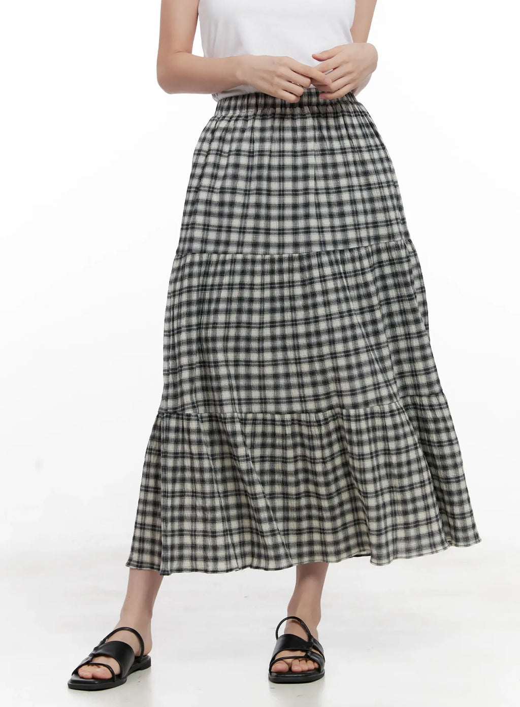 Plaid Cotton Maxi Skirt CL523