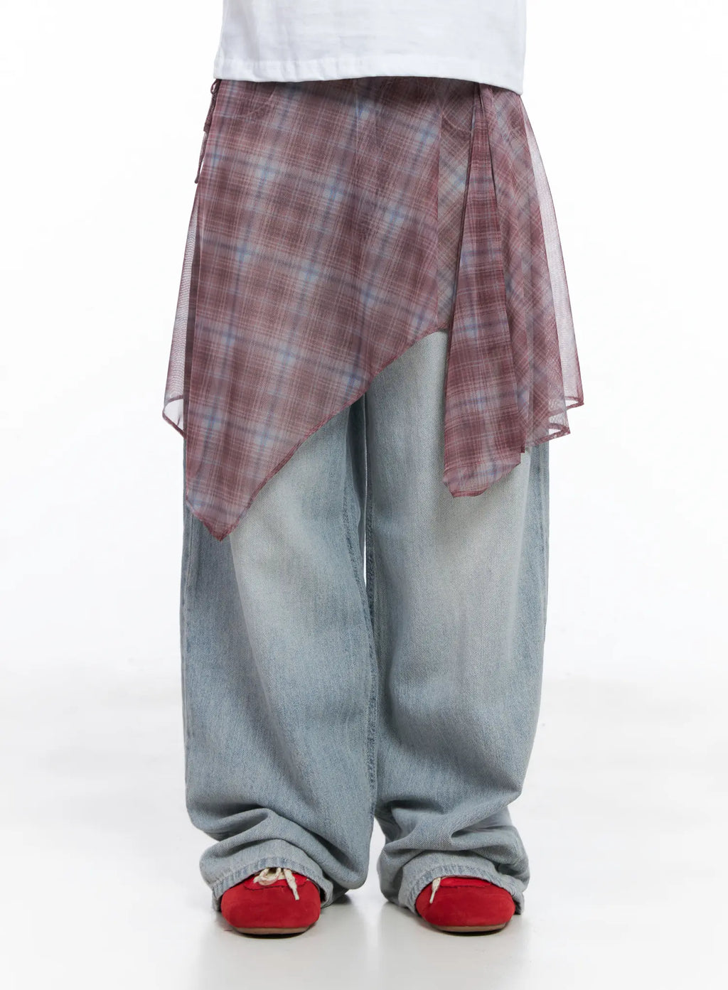 Plaid Mesh Layered Wrap Midi Skirt CL511