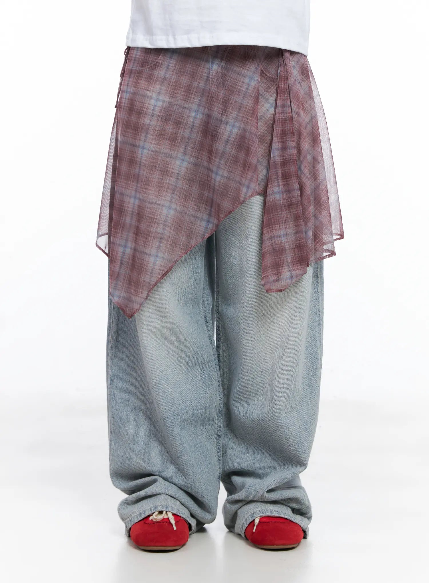 Plaid Mesh Layered Wrap Midi Skirt CL511